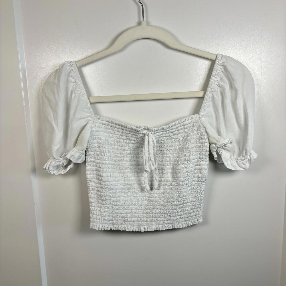Wilfred Aritzia Smocked Chiffon Ruffle Sheer Coquette Blouse Ivory Size M - Picture 2 of 7
